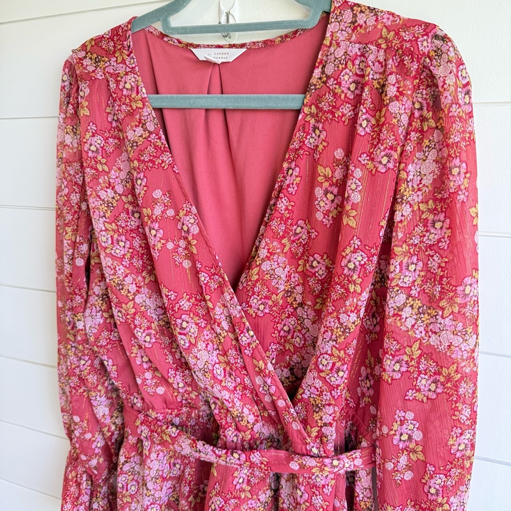 LC Lauren Conrad Plus Size Red Floral Peplum Faux-Wrap Mini Dress xxl - Picture 5 of 11